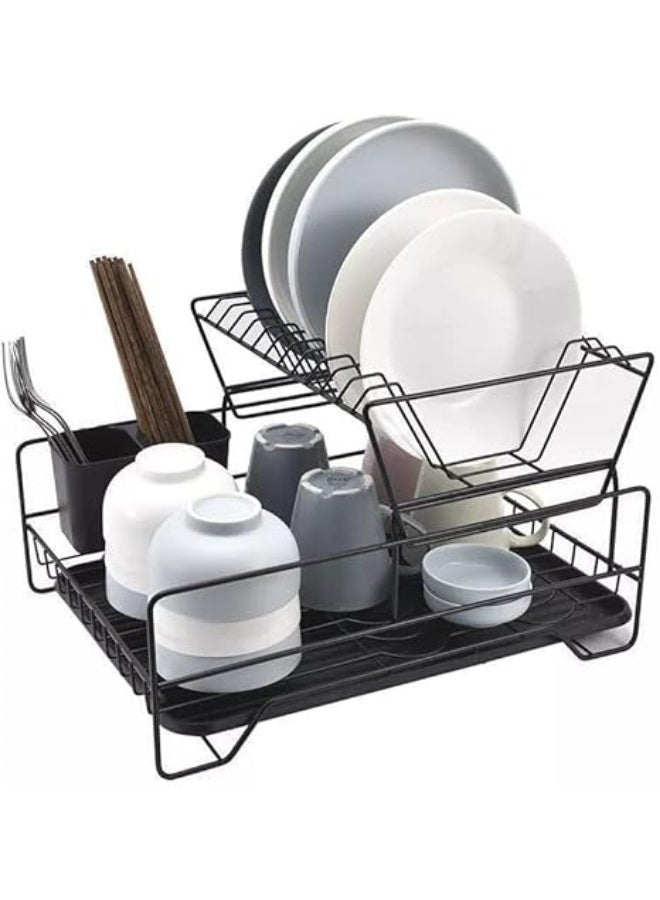 مطبقيه امريكي و مصفاة الحوض و مطبقيه رف تخزين لتجفيف الأطباق مكون من طبقتين أسود ضد الصدا - Image 4